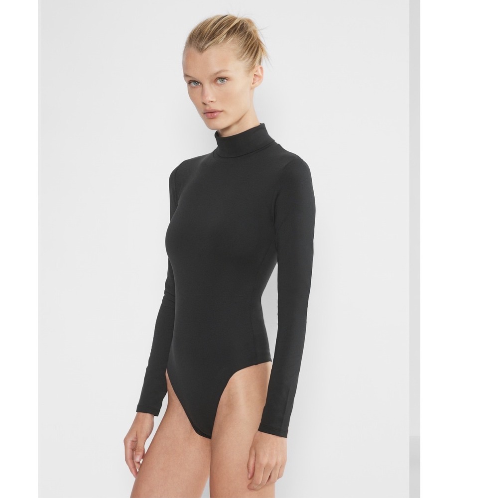 Babaton Aritzia Black Mock Neck Long Sleeve Thong Bodysuit Small